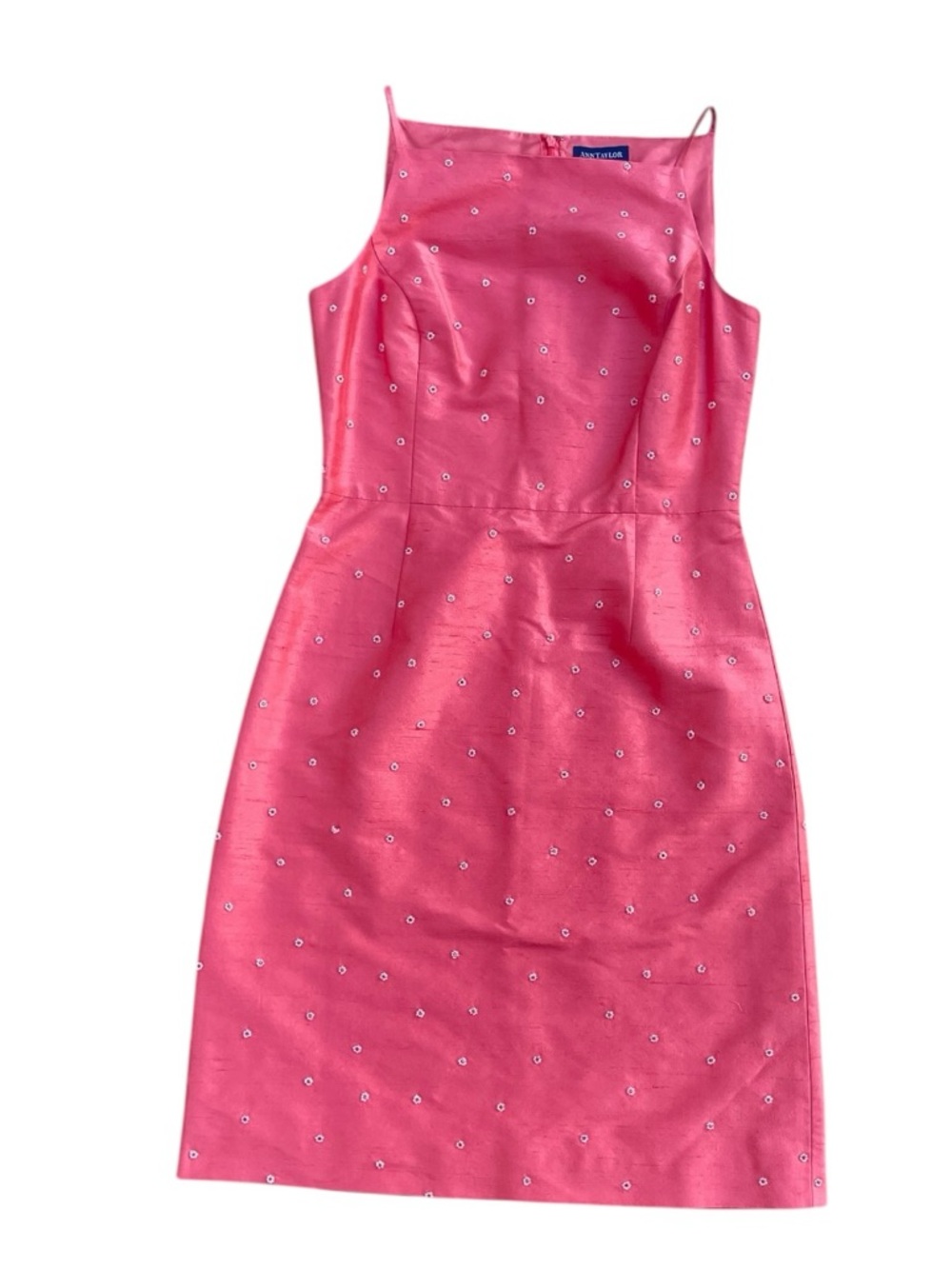 Y2K Ann Taylor Pink Raw Silk Embellished Sheath Dress